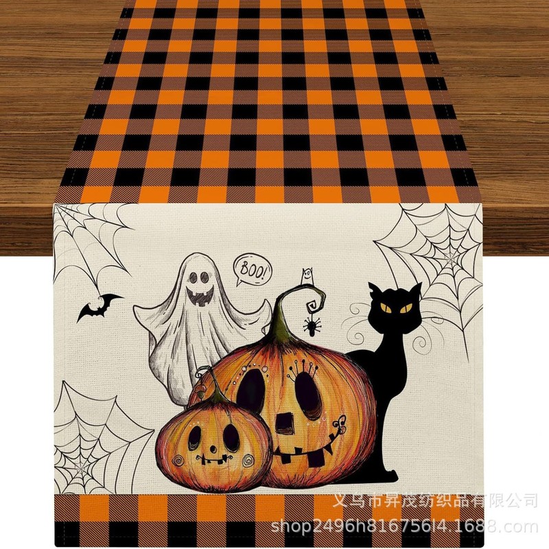 国境を越えた新型ハロウィーン骨格カボチャコウモリテーブル旗家庭装飾テーブルテーブルクロス茶テーブル布|undefined