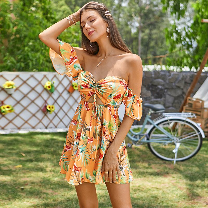 women s tube top cutout shoulder short-sleeved dress nihaostyles clothing wholesale NSWX79974