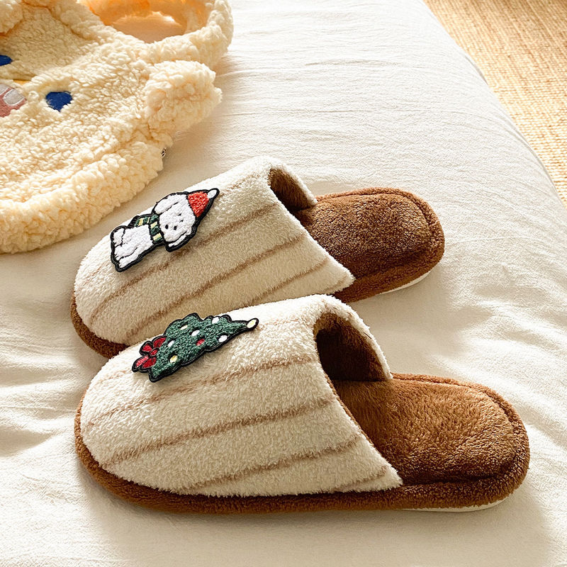2025 Autumn and Winter Home Warm Anti-Slip Cotton Slippers Women's Fashion Easiest for Match New Christmas Tree Puppy Cotton Slippers