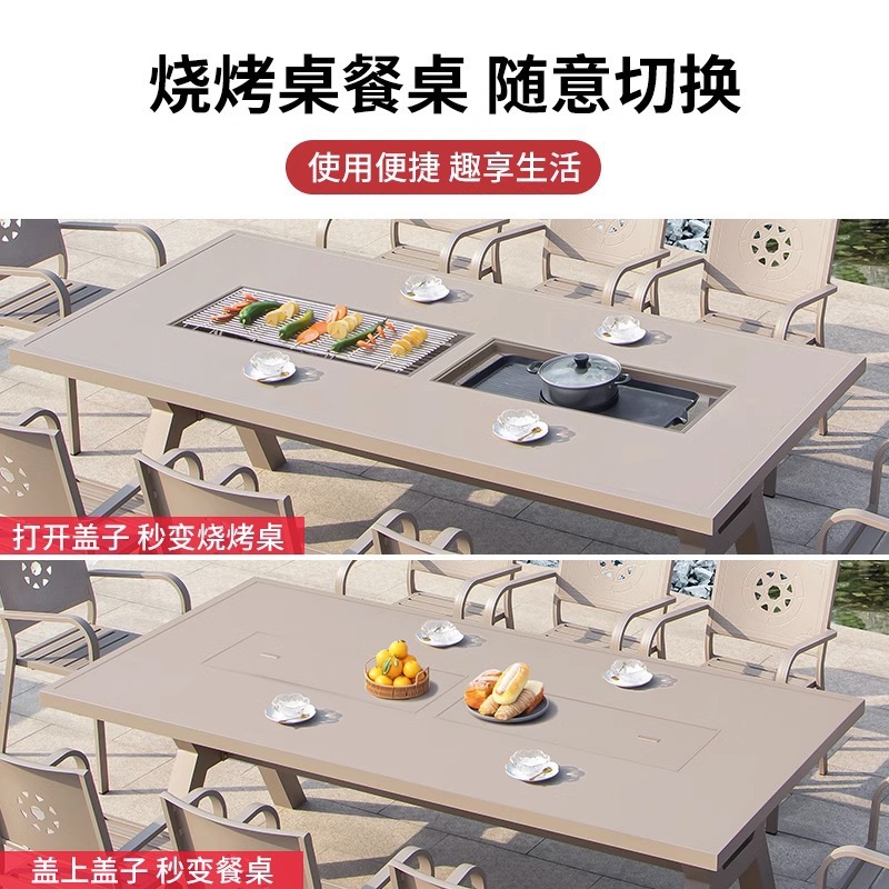 Outdoor Table and Chair for Outdoor Barbecue Cast Aluminum Home BBQ Outdoor Two-Use Patio Outdoor Garden Dining Table and Chair Set 
