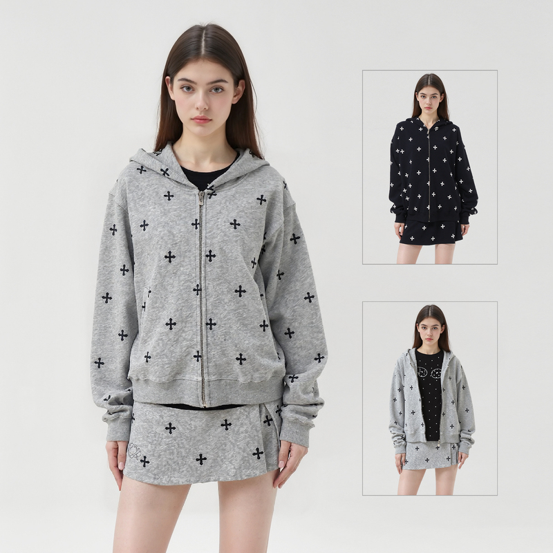 Hipa Store Four-Pointed Star Sweatshirt Suit Women's Early Autumn New Design American Hooded Cardigan Jacket