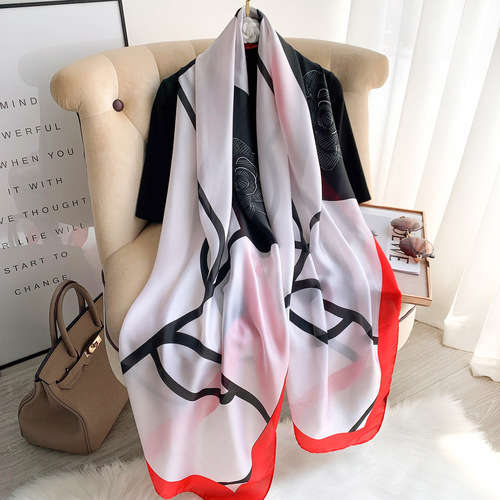 Summer Japanese and Korean new simulated silk camellia sunscreen scarf women's holiday scarf beach towel long air-conditioned shawl