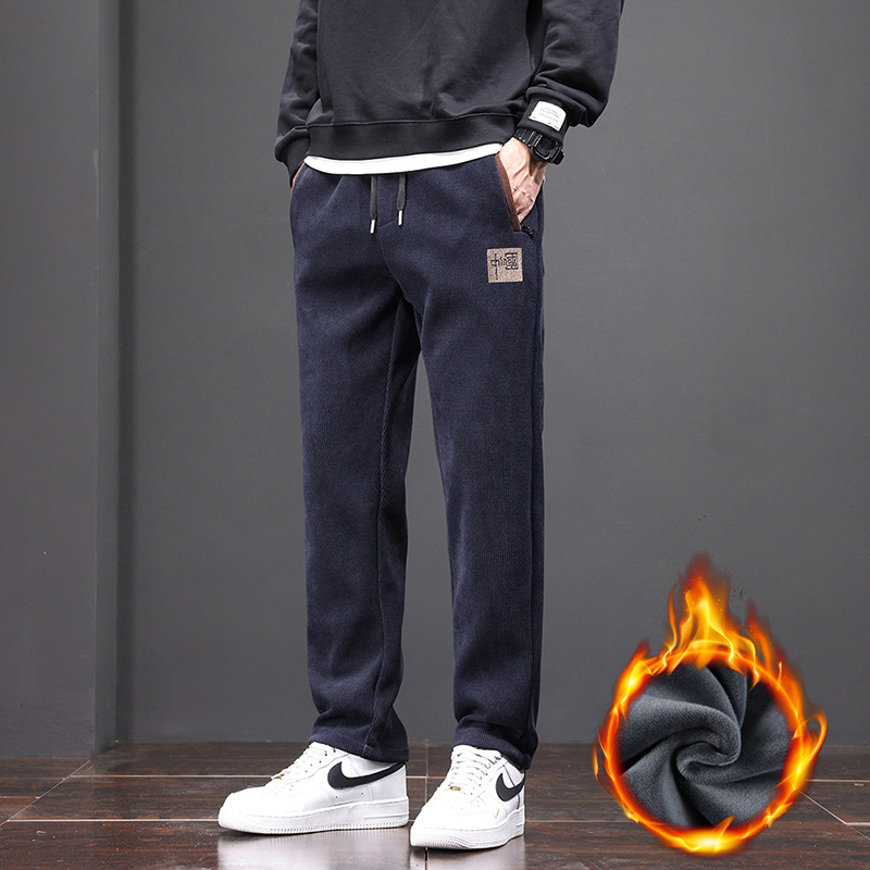Autumn and Winter New European Cotton Velvet Warm Trousers Men's Sweatpants Loose Fleece-Lined Thickeneded Men's Sports Casual Pants for Men
