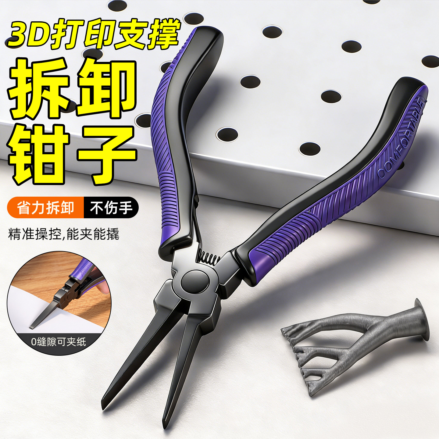 跨境新款高硬度不伤手0缝隙省力平头耐用合金钢3D打印支撑拆卸钳|ru