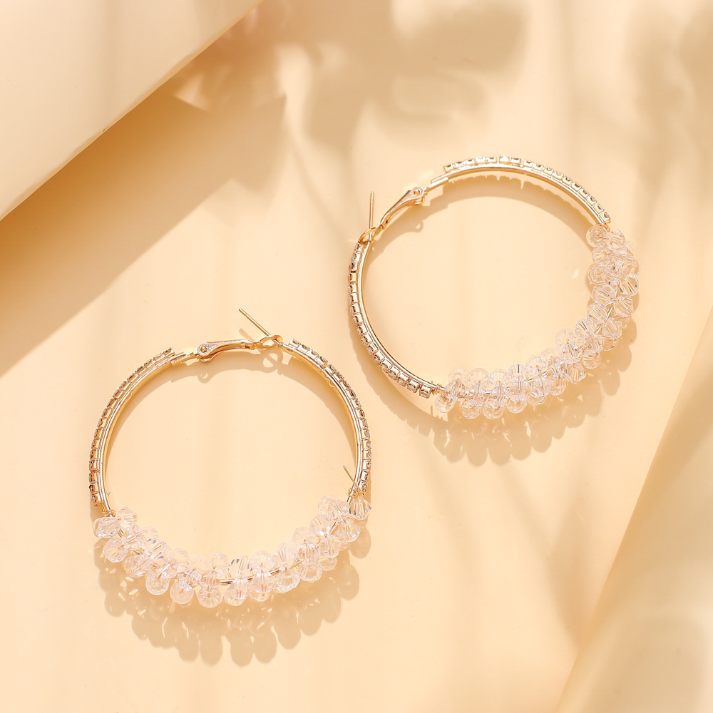 Fashion Rhinestone Circle Transparent Resin Beaded Geometric Metal Earrings display picture 4