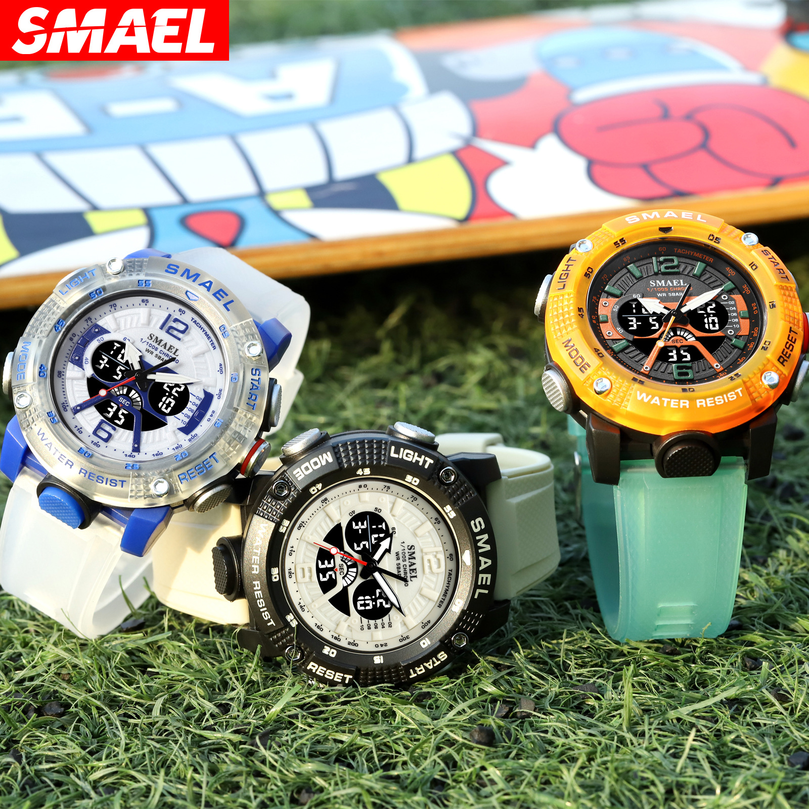 SMAEL Smale casual impermeable reloj digital doble pantalla deportes al aire libre multifuncional luminoso reloj de los hombres