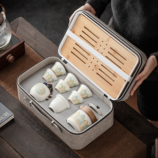 Portable Travel Kung Fu Tea Set for Home and Outdoor Use, Includes One Pot and Six Cups, Customizable with Logo