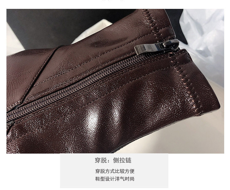 Bốt ngắn nữ da bò thật gót thô 6–8 cm co giãn ôm chân mũi vuông — Màu nâu (lót nhung) có sẵn, Màu nâu (lót đơn) hàng có sẵn, Màu đen (lót nhung) có sẵn, Đen (lót đơn) có sẵn chi tiết 8