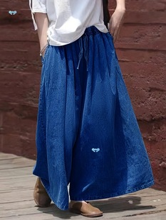 Ladies' Casual Loose Denim Wide Leg Pants, Durable And