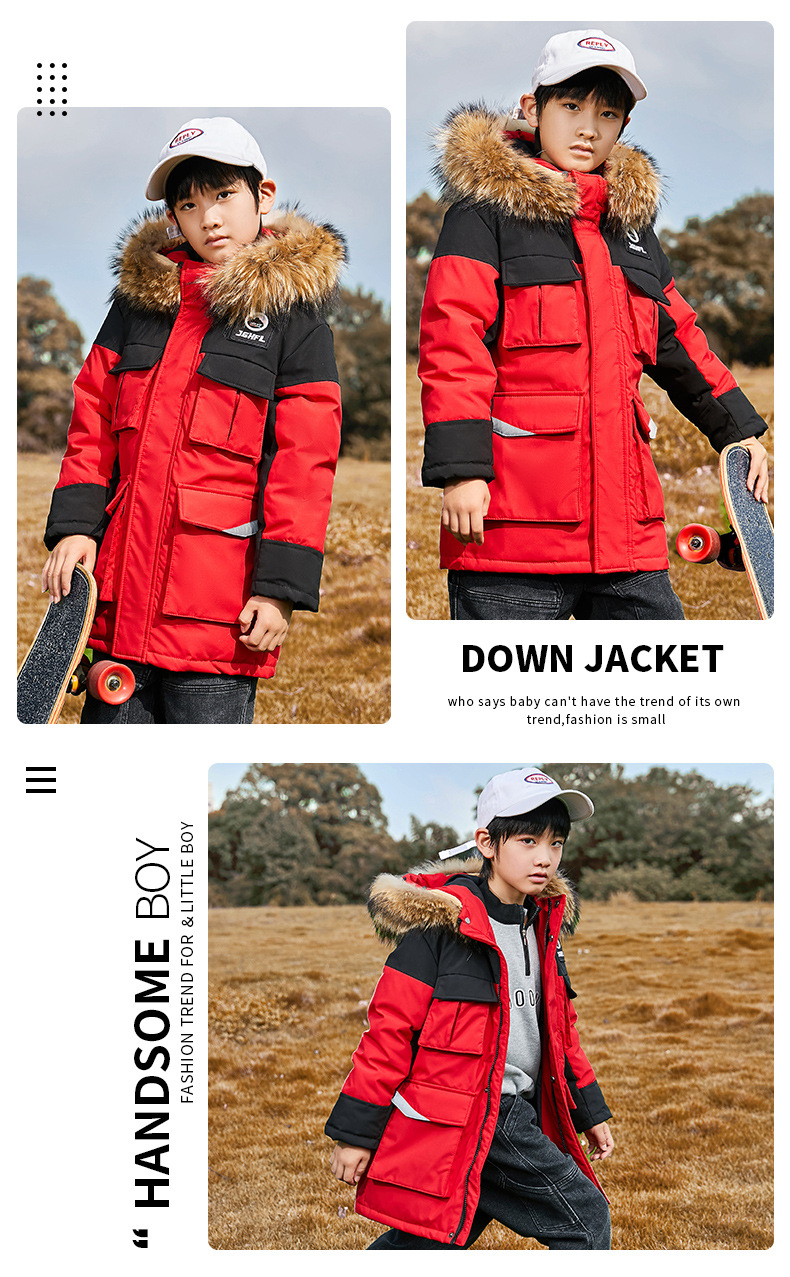 kid's clothing Children's down jacket for boys with long fur collar overalls and thick large children's coat for children_voghion.com