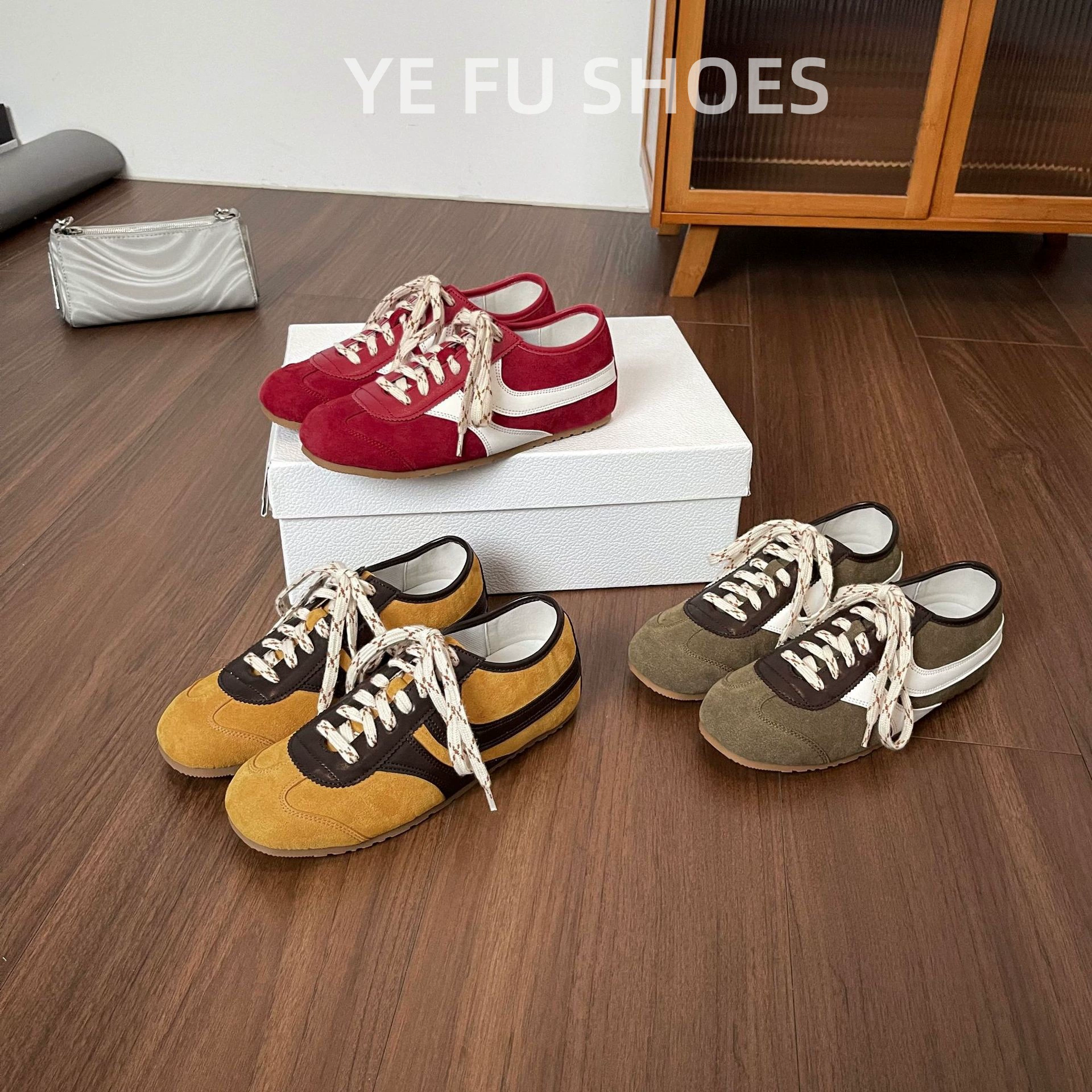 Внутренняя увеличена красная немецкая обувь 2025 новый весенний и осенний ретро лоскутный цвет обувь с мягким дном Agann женская спортивная обувь