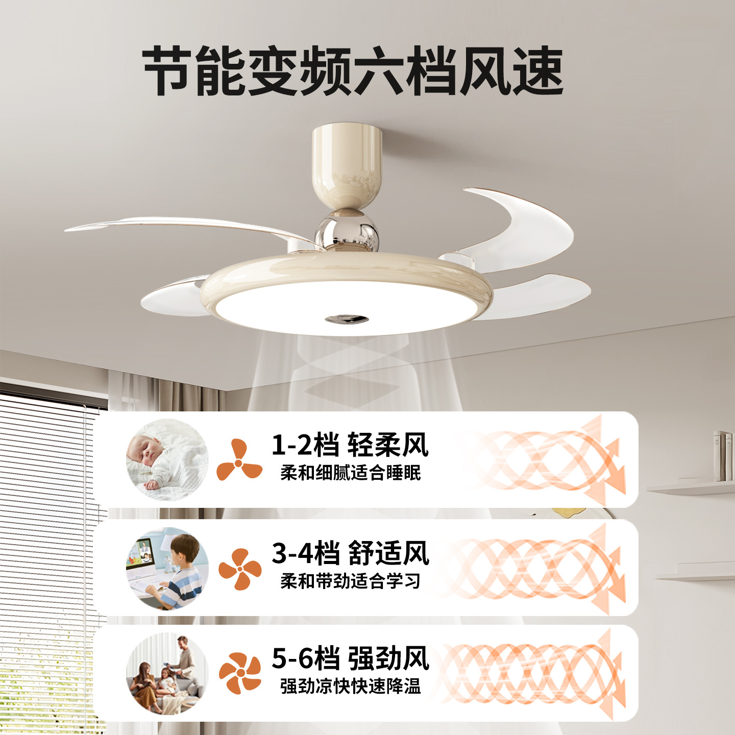 Comedor medieval francés ventilador invisible lámpara de color nuez comedor lámpara de dormitorio sala de estar ventilador de techo lámpara de techo 412L