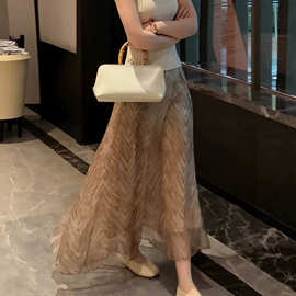 飘逸A字半身裙女2026夏季新款高腰显瘦不规则大摆气质百搭中长裙