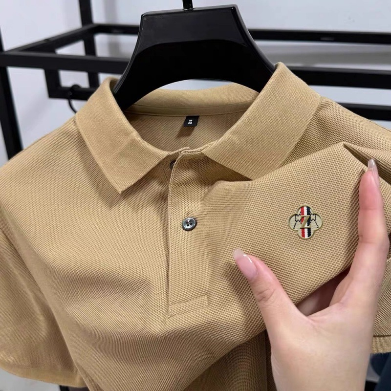 夏綿 100% 半袖 Tシャツメンズ夏ビジネスラペルポロシャツ無地半袖 Tシャツカジュアルで多用途|undefined