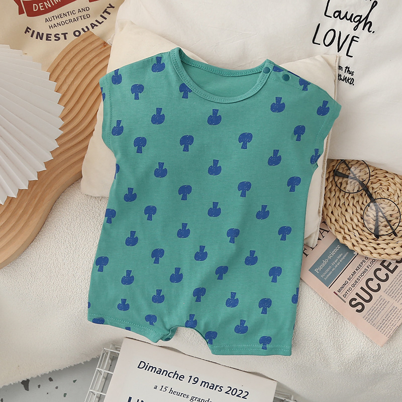 2024 summer new baby jumpsuit cartoon cute mushroom print baby vest fashionable new clothes
