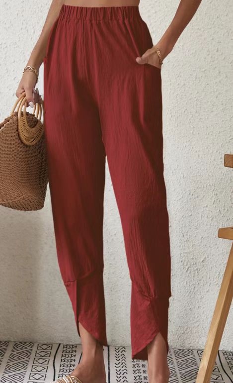 Solid Color Pattern Women'S Gender Women's Daily Retro Solid Color Full Length Pocket Casual Pants