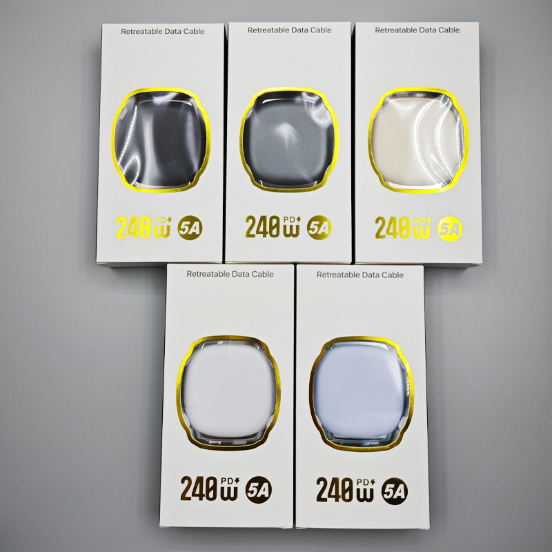Cable de Carga Rápida Retráctil Doble Type-C 240W 1m de ABS, Carga Ultra Rápida, para Celular