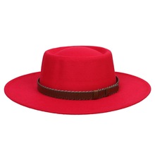 源头工厂现货批发秋冬爵士礼帽凹凸绅士帽红色呢毡帽男女平沿帽子