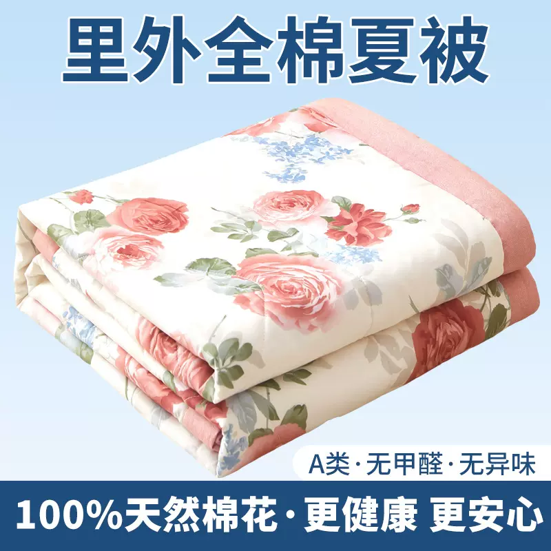 A类新疆100%全棉棉花夏凉被小清新可水洗纯棉单双人空调被礼品被