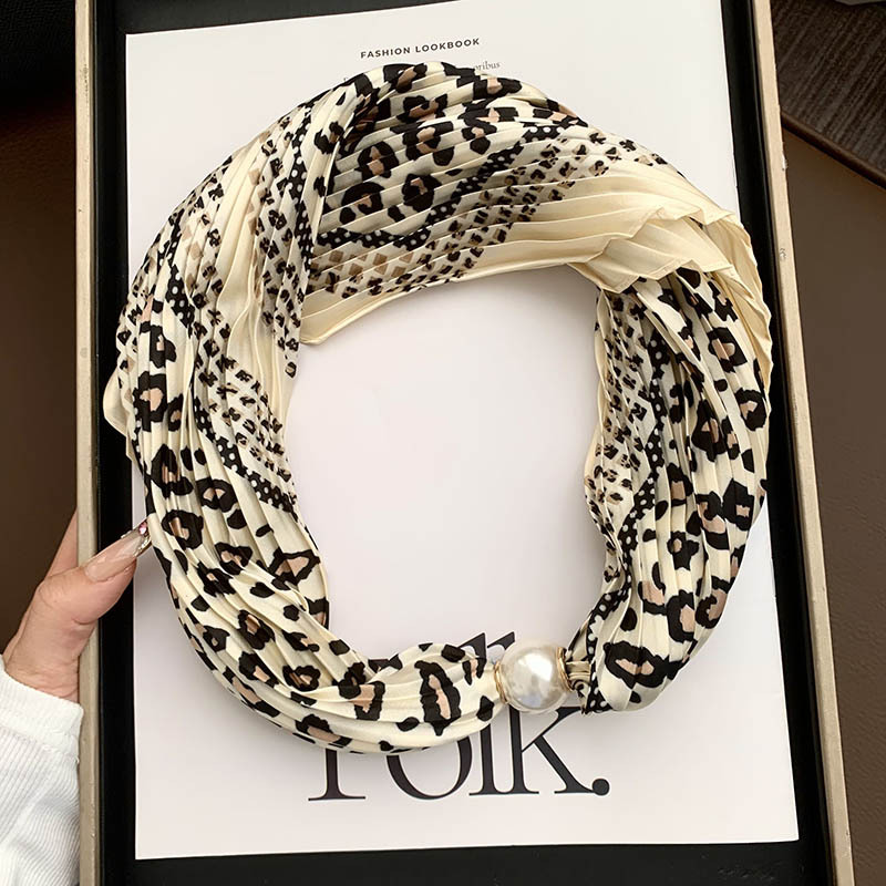 Hebilla de succión magnética collar de perlas bufanda de seda larga y estrecha bufanda de cuello femenino con camisa bufanda fina bufanda de seda plisada bufanda