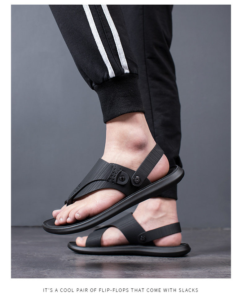 Dép sandal nam quai ngang mềm mại, hở ngón, đế bệt 1,5 cm, đi biển và dạo phố — 55216 màu đen chi tiết 11
