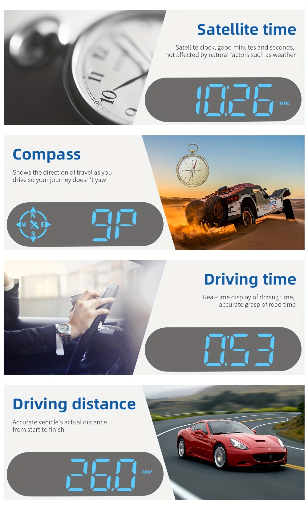 Cross-border Color-Changing Light Car HUD Head-Up Display Device with GPS Multifunctional Compass, Time, and Speedometer