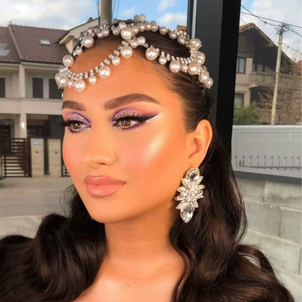 Cross-border Pearl Flower Headwear Bride Wedding Dress Rhinestone Hair Chain Women's Ethnic Hair Accessories Hair accessories