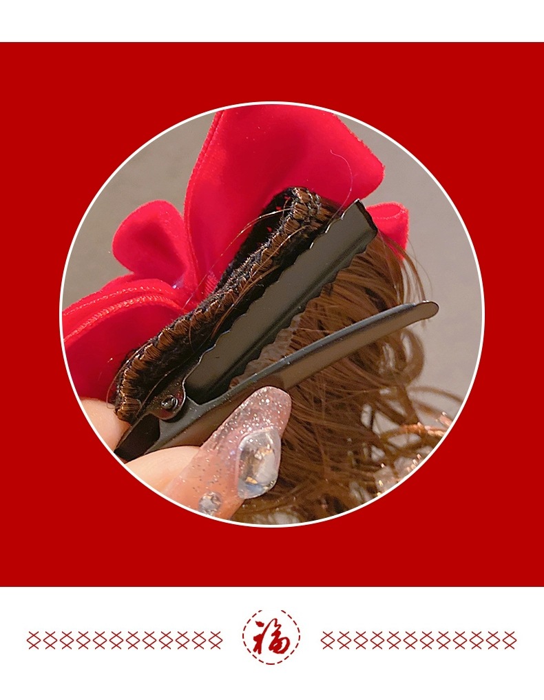 Red bow wig hair clip