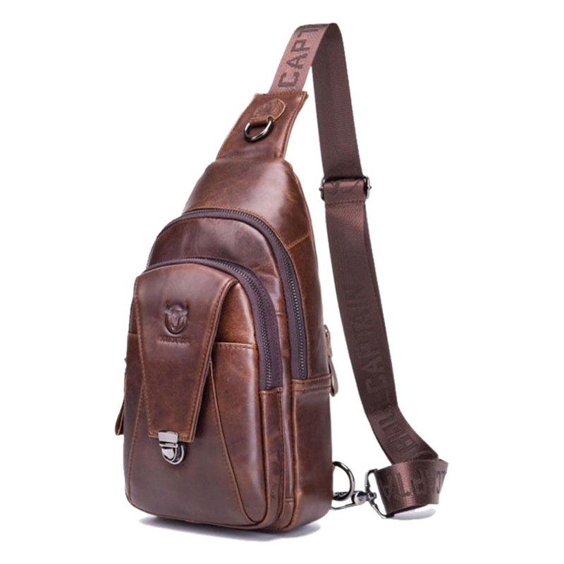 Capitán Niu cuero hombres de cuero hombro crossbody pecho bolsa capa superior de piel de vaca moda multi-funcional deportes casual pecho bolsa
