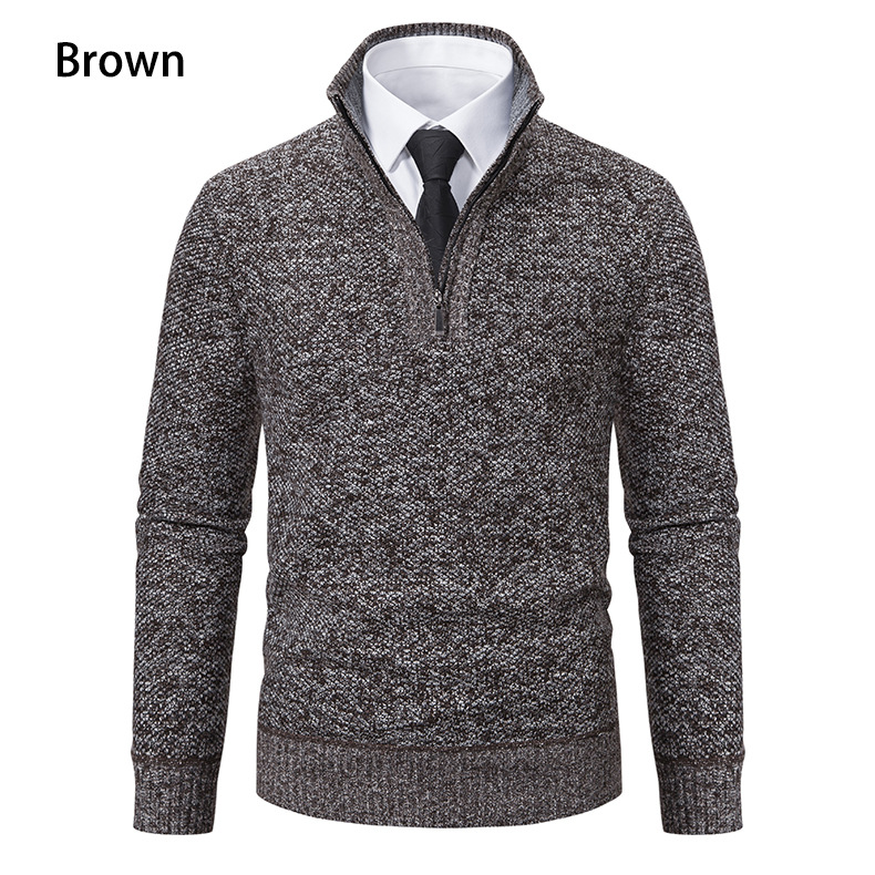 Men's 2024 men's casual knitted base stand up collar with fleece warm sweater jacket for men_voghion.com