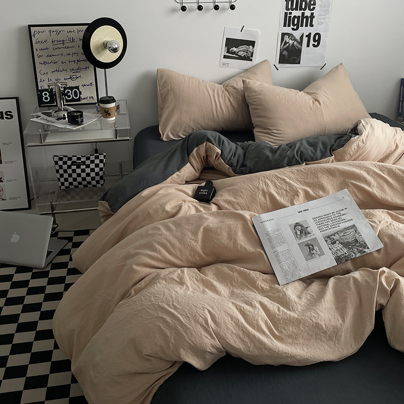 Ins純色A類母子級水洗綿ベッド4点セット裸で寝ることができるシーツ布団カバー学生3点セット