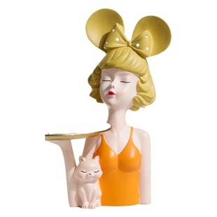 Factory wholesale cartoon girl key storage tray living room wine cabinet porch decoration resin crafts ornaments