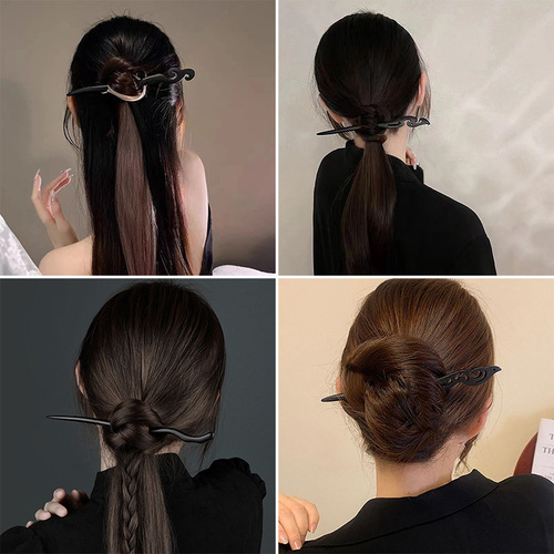 Retro ebony hairpin for women, ancient style, high-end flower bun hairpin, simple modern temperament, Hanfu hairpin