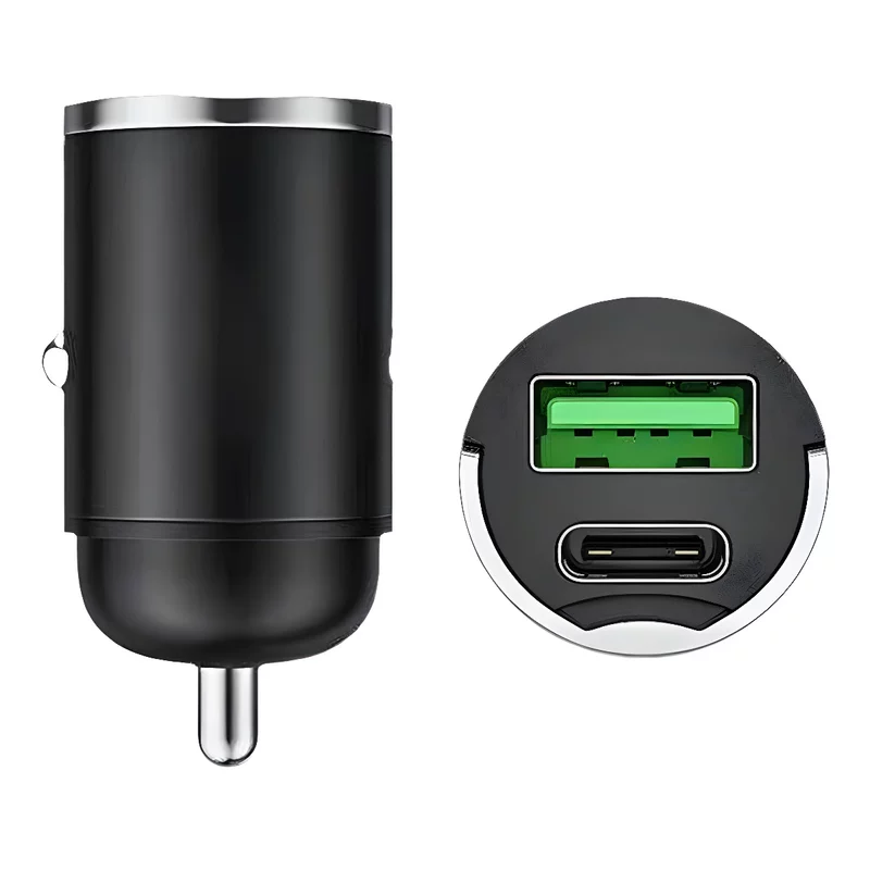 Car charger mini alloy Type‑C, 100W fast charge, dual‑port USB‑A + USB‑C, multifunctional