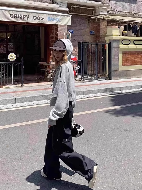 美式短款卫衣外套女春秋季2025新款连帽小个子早初秋天拉链开衫韩|undefined