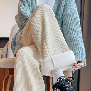 Corduroy Pants Women 2025 New Autumn and Winter Straight Casual Petite Fleece Narrow Chenille Wide-Leg Pants