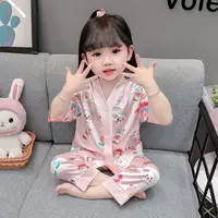 Детские пижамы Miss Shi Li, летние тонкие пижамы для девочек с короткими рукавами из ледяного шелка, комплект домашней одежды, женская милая детская одежда с кондиционером