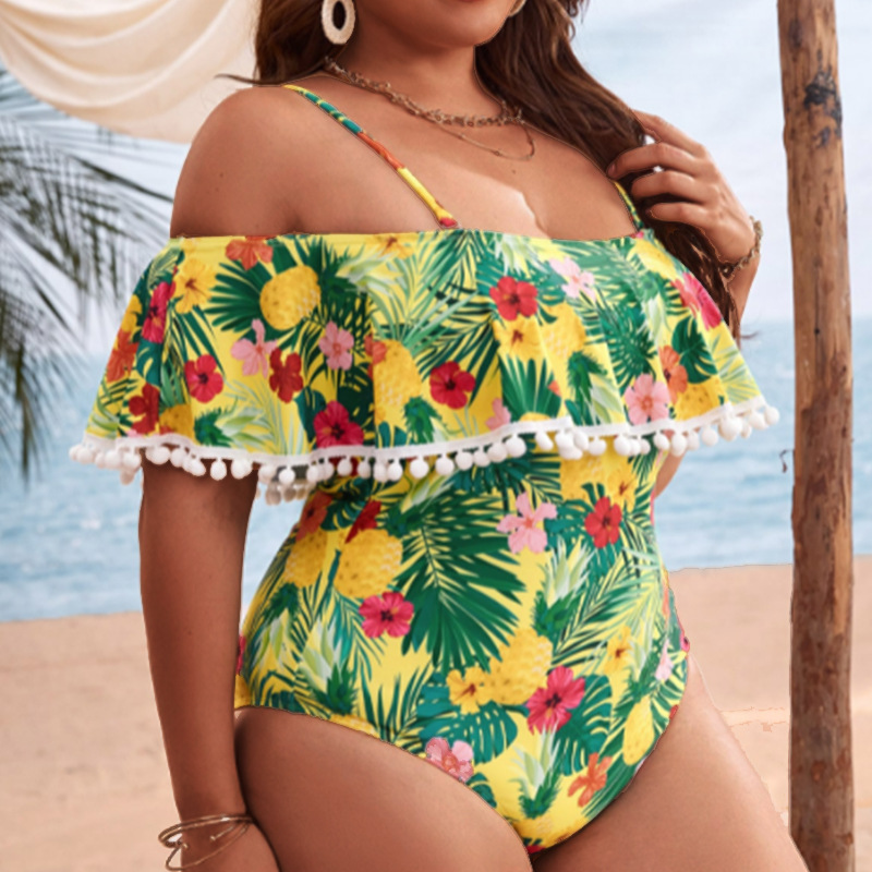 plus size sling ruffles floral one-piece swimsuit NSJHD125115