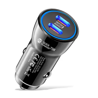 Dual-Port Pd Car Charger Fast Charging 75W Car Mobile Phone Charging Head Type C Smart Pd Car Charger Fast Charging One (Mobil şarj cihazları) - p61-black-75w-car-charger-in-bag