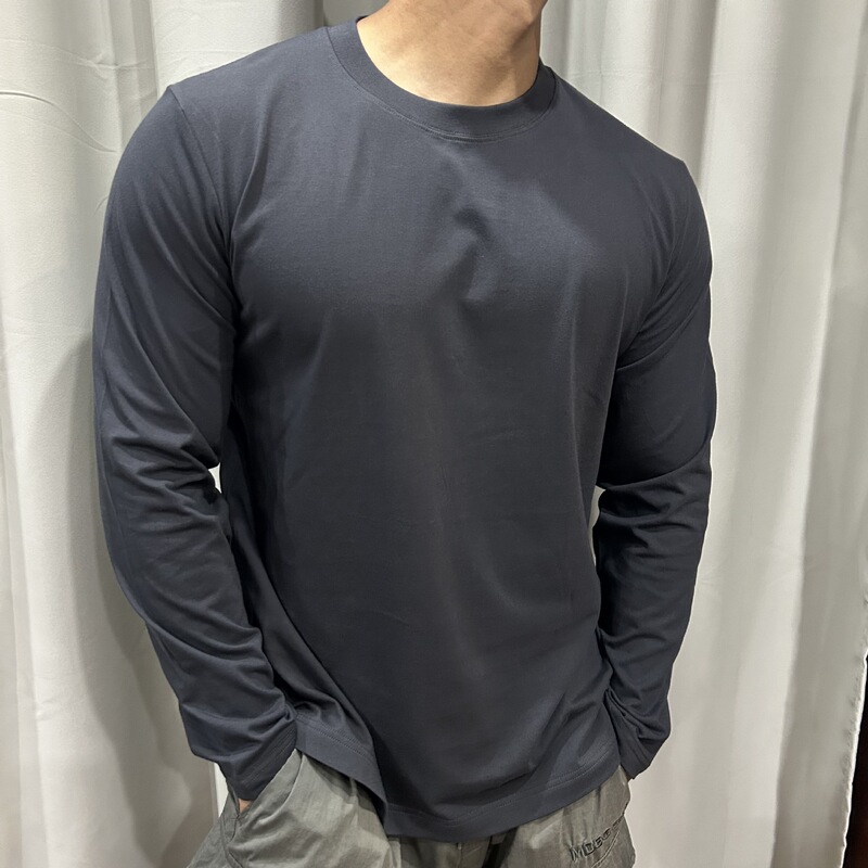 Autumn Pure Cotton Round Neck Long-Sleeved T-Shirt Men's Simple Slim Casual Versatile Sports Fitness Bottoming Shirt T-Shirt Top