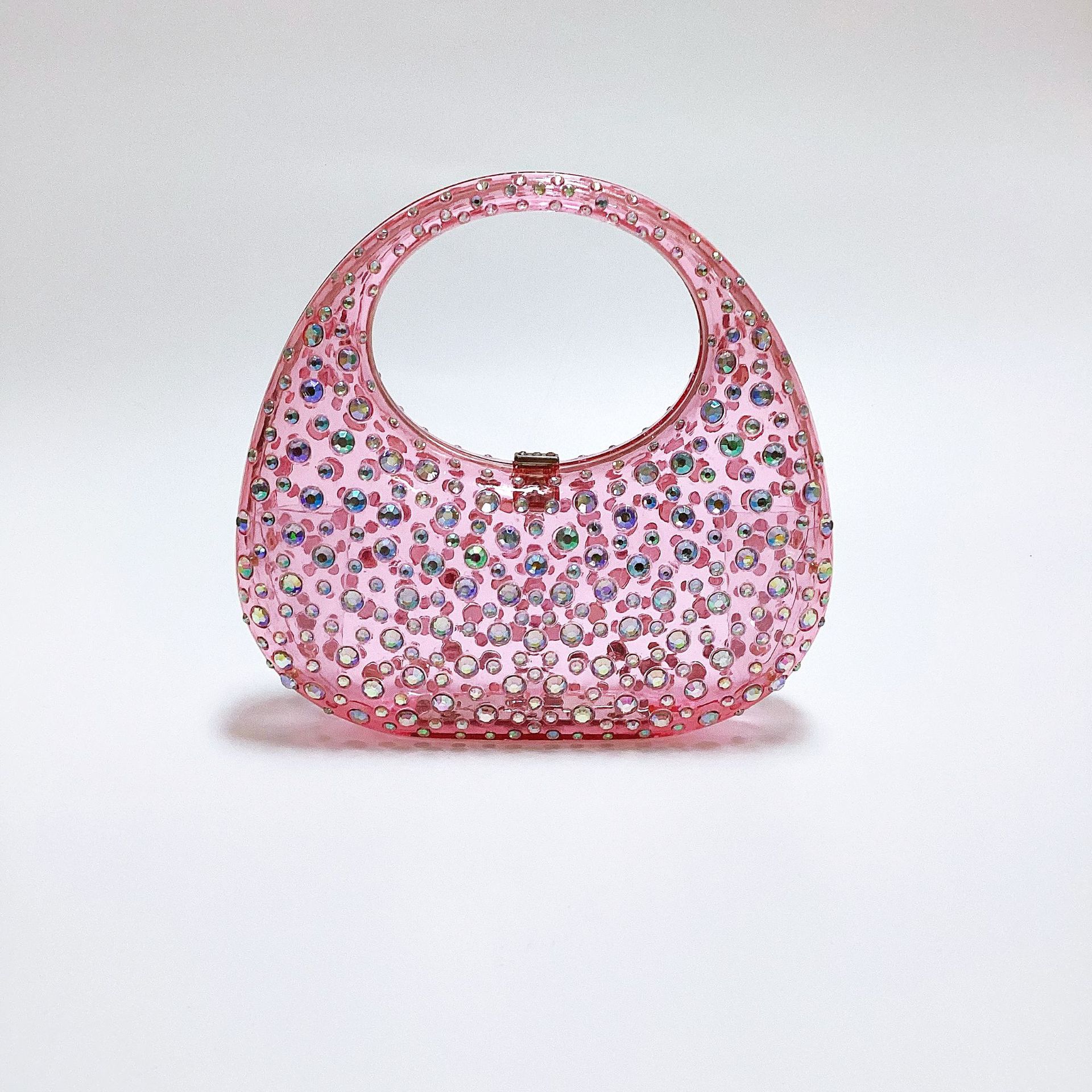 Small Size Women's Small Acrylic Solid Color Elegant Round Lock Clasp Underarm Bag