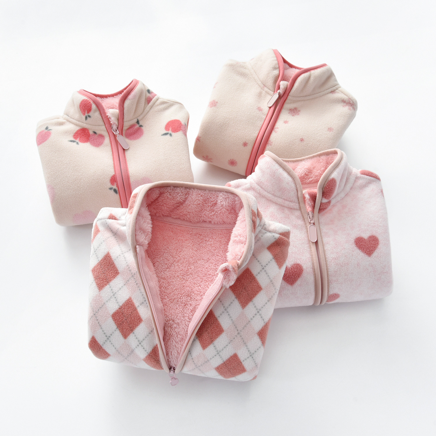 [2023 New Product] Independently designed baby girl’s plush fleece jacket, children’s fleece stand-up collar, pink color