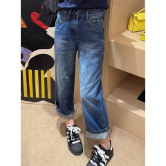 大码复古蓝色九分牛仔裤女春秋胖mm小个子宽松高腰显瘦直筒阔腿裤