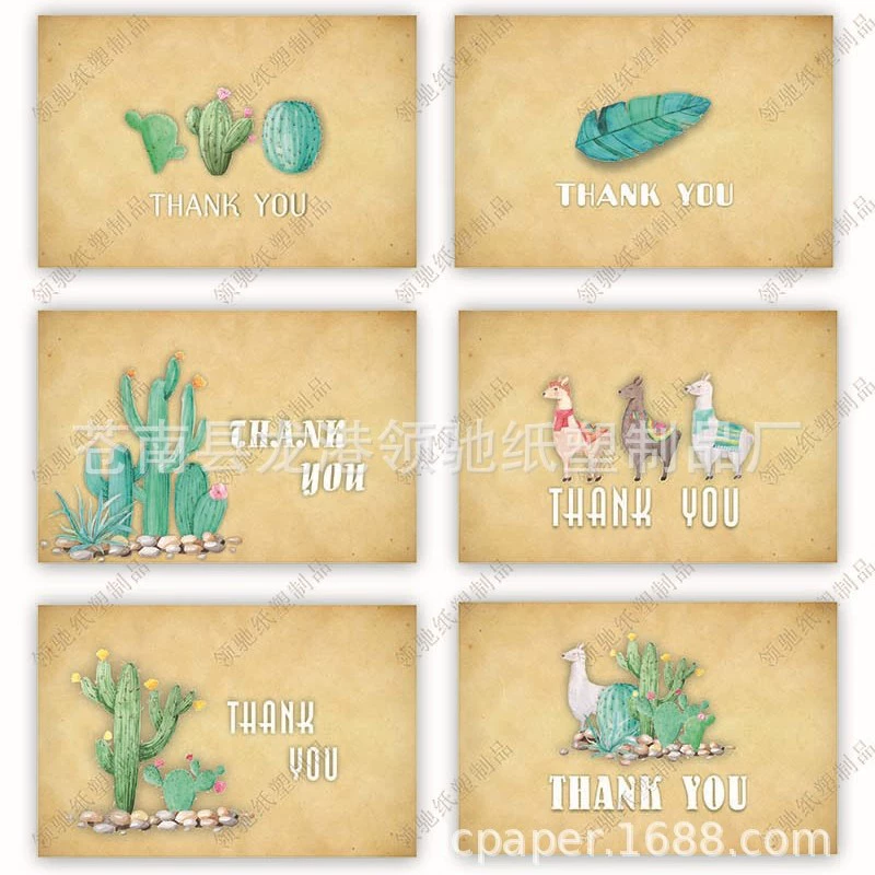 Набор поздравительных открыток с конвертами из крафт-бумаги с акварельными рисунками альпак, кактусов и кружев, в стиле Amazon.