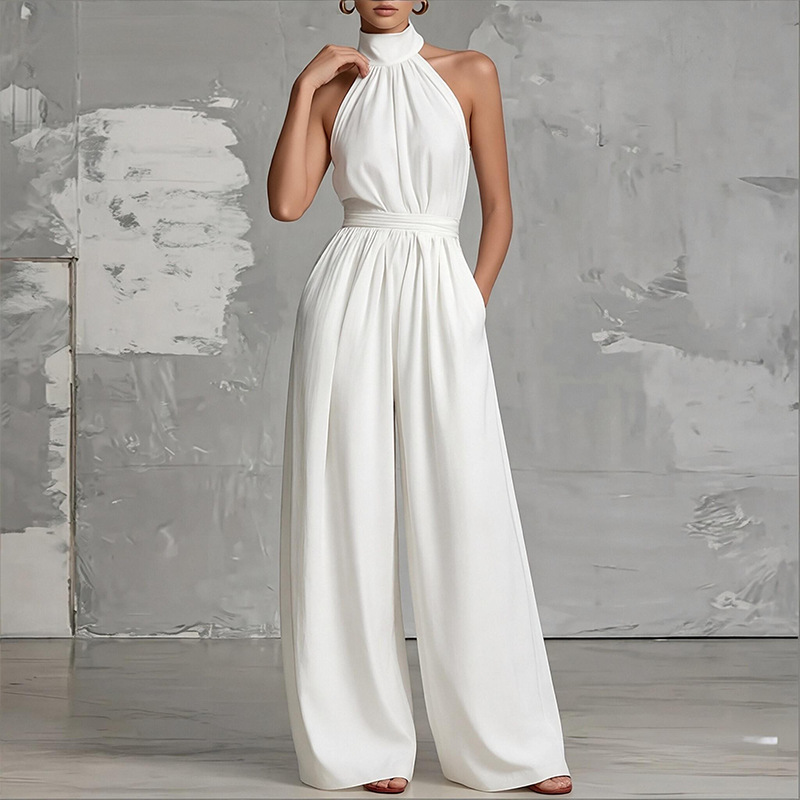 2026 primavera nuevo comercio exterior transfronterizo Europa y los Estados Unidos ropa de mujer de color sólido cuello colgante cintura descubierto pantalon de moda image 7
