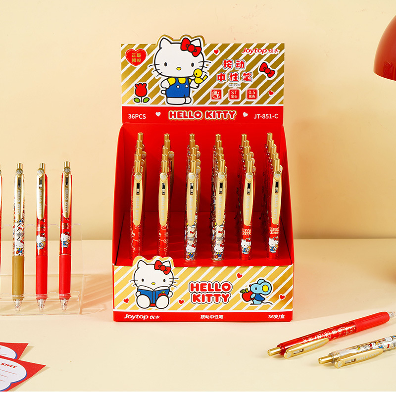 Yuemu Hello Kitty Gel Pen Cartoon Retractable Pen High-Value St Tip Girly Heart Kt Student Quick-Drying Pen Set