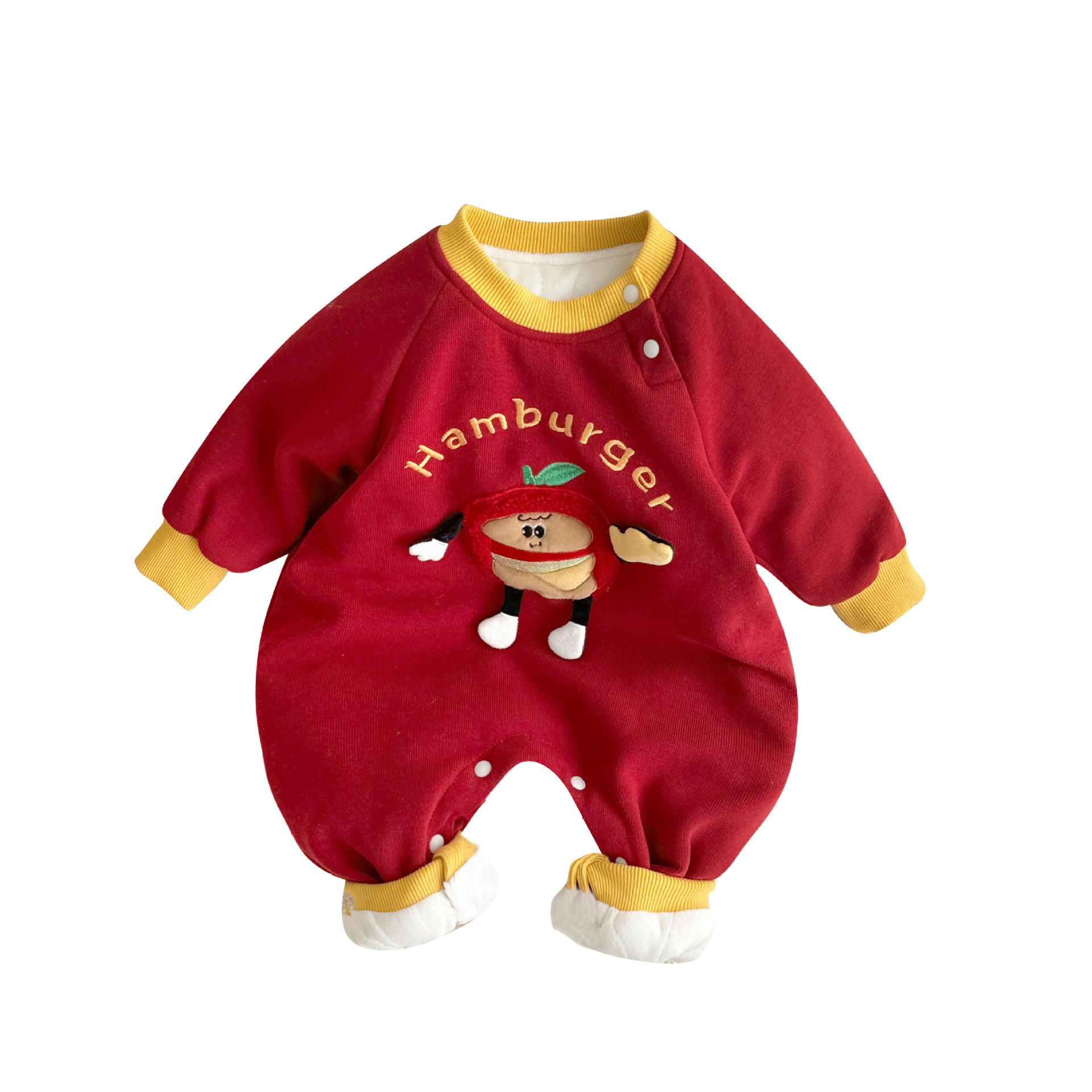 2024 nuevo invierno bebé estilo occidental dibujos animados Burger King engrosado cálido y cómodo traje de escalada de algodón de una pieza suave
