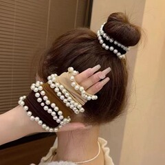 高弾力シームレス超ワイドマスク肌真珠の頭紐の新型高馬尾の髪紐の皮筋の女性の髪輪の飾り