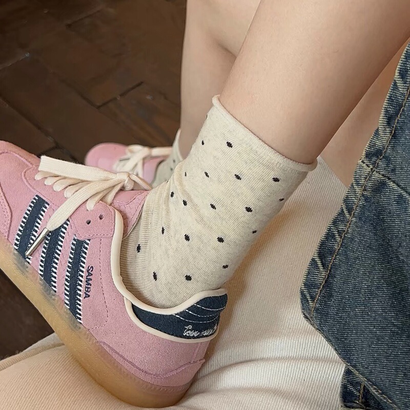 Korean version of the small wave point socks children's socks spring and autumn pile socks school Japanese academic style small curling cotton socks wholesale
