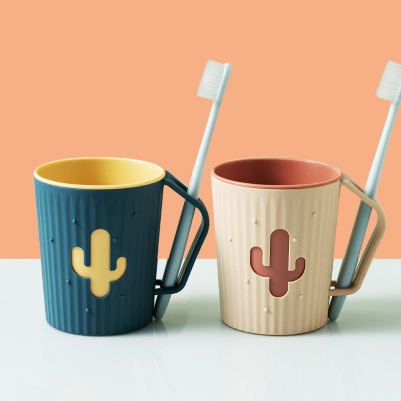 Mouthwash Cup for Home Use, Cartoon Toothbrush Cup, Couple's Simple Toothbrush Set, Double-Layer Thickened and Durable